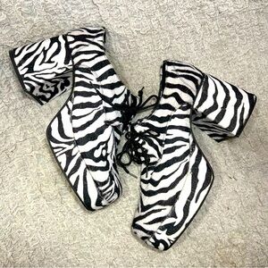 FUNTASMA Men’s XL (US 14) Zebra Black White Chunky Heels Platform Lace Up Oxford